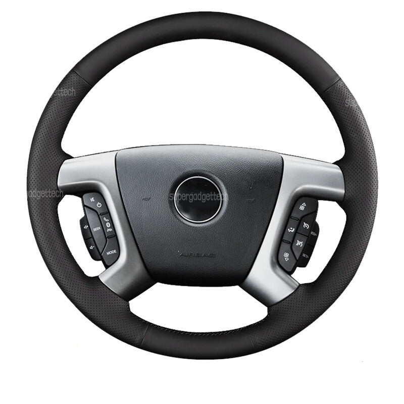 Steering Wheel Wrap For GMC Sierra 2007-2014 Black Perforated Leather Cover