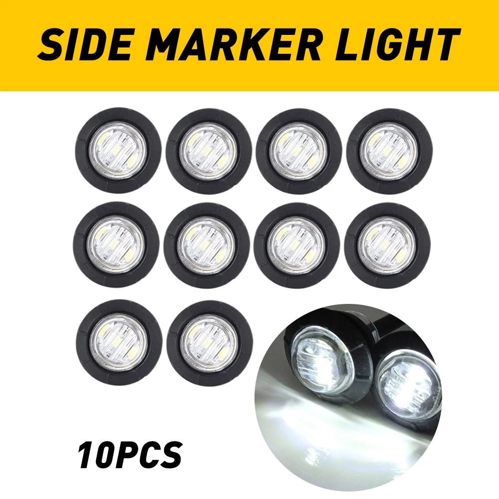 10X Mini White 3/4" 3 Round LED Side Marker Trailer 12V Truck Bullet Light Lamps 6B93BC-57