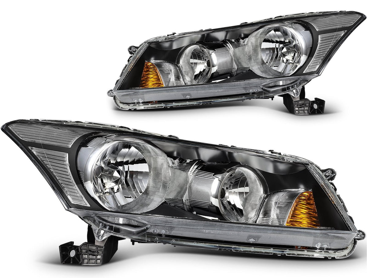 Pair Kit Headlights Assembly For 2008-2012 Honda Accord 2.4L 3.5L Black Amber 6B93BC-57