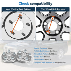 2 Pcs 20mm 5x100 to 5x112 Wheel Adapters 14x1.5 For VW Golf Jetta Beetle Audi TT