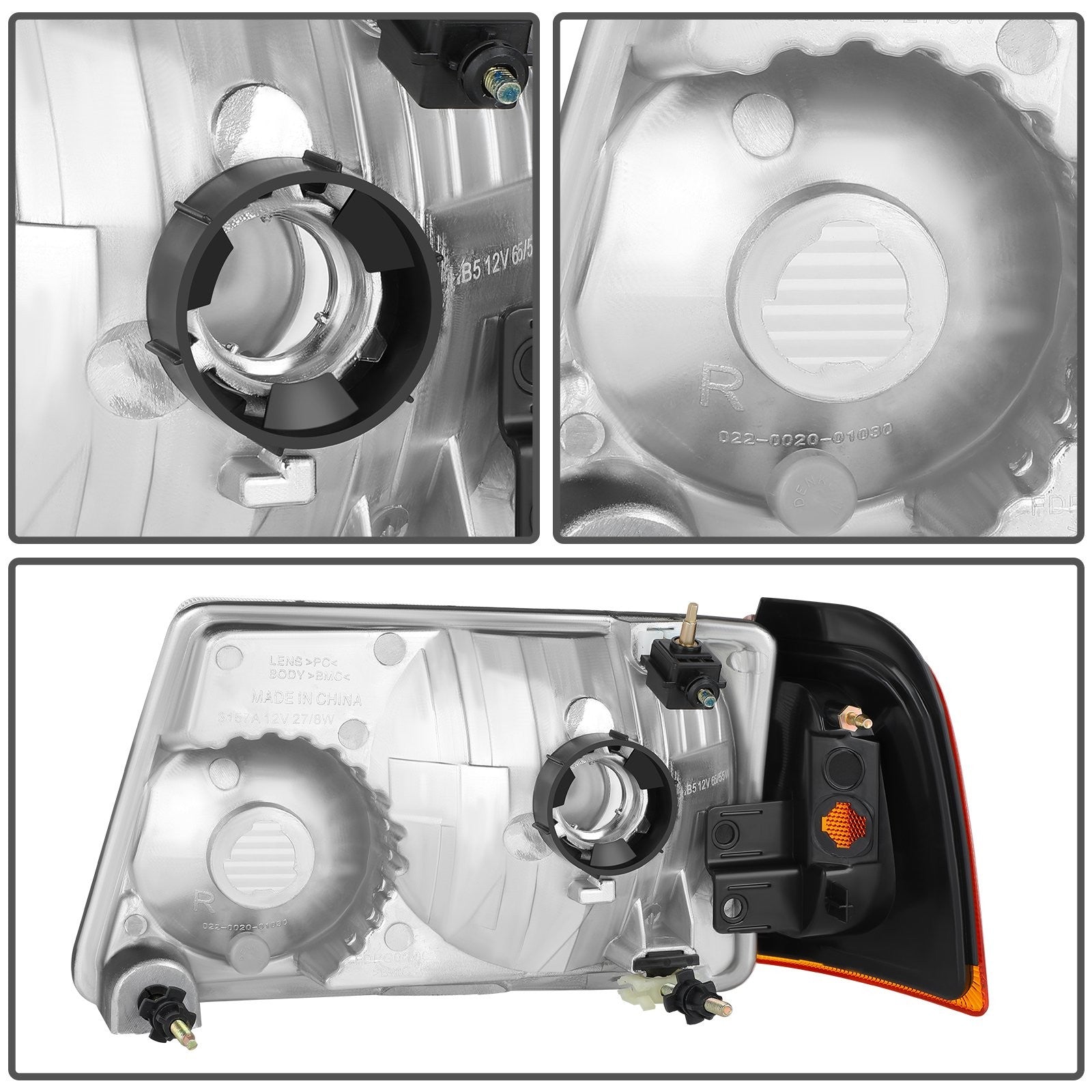 Pair Kit Halogon Headlights Assembly For 2001-2011 Ford Ranger Black Amber 6B93BC-57