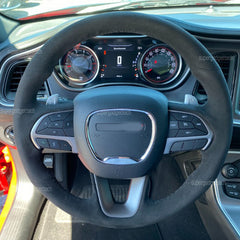 Black Suede Leather Steering Wheel Hand-stitch on Wrap Cover For Dodge Chllenger