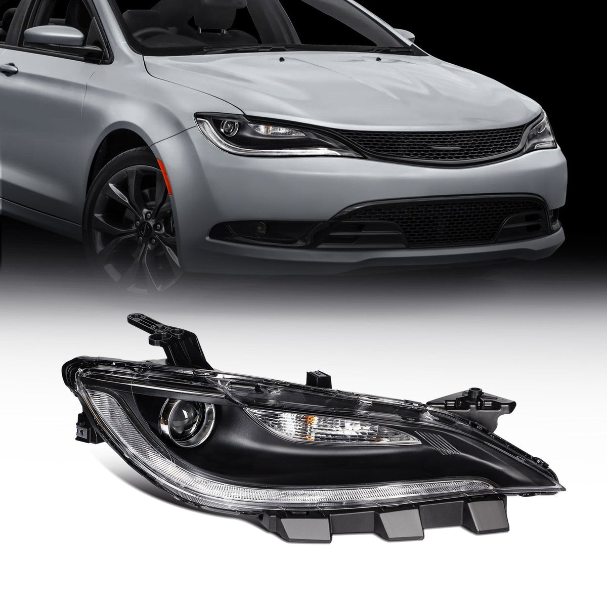 Passenger Right Side LED Headlight For 2015-2017 Chrysler 200 2.4L 3.6L Black 6B93BC-57