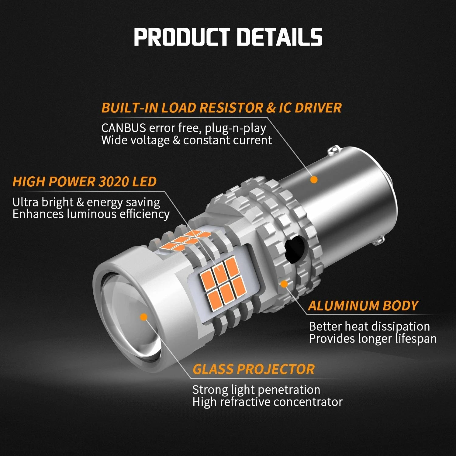AUXITO BAU15S 7507 LED Turn Signal Light Amber Canbus No Hyper Flash Error Free AUXITO
