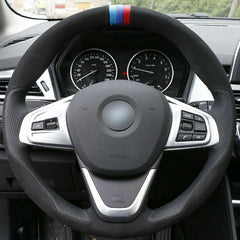 DIY Top Leather Steering Wheel Hand-stitch on Wrap Cover For BMW F48 X1 220 225