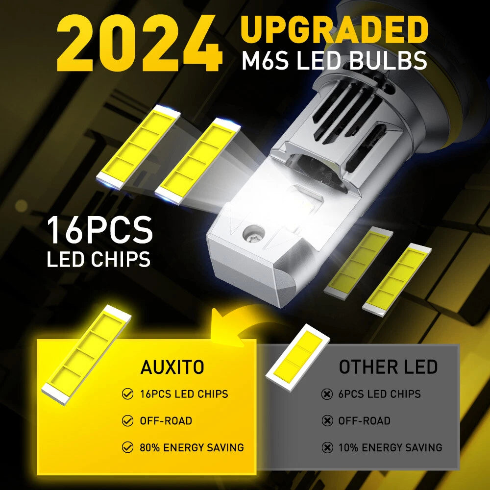 2PC AUXITO 9007 HB5 LED Headlight Super Bright Bulbs Kit HIGH/LOW 6500K White EA AUXITO