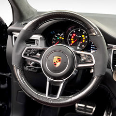 5D Carbon Fiber &Black Leather Steering Wheel Wrap Cover Fit For Porsche Cayenne