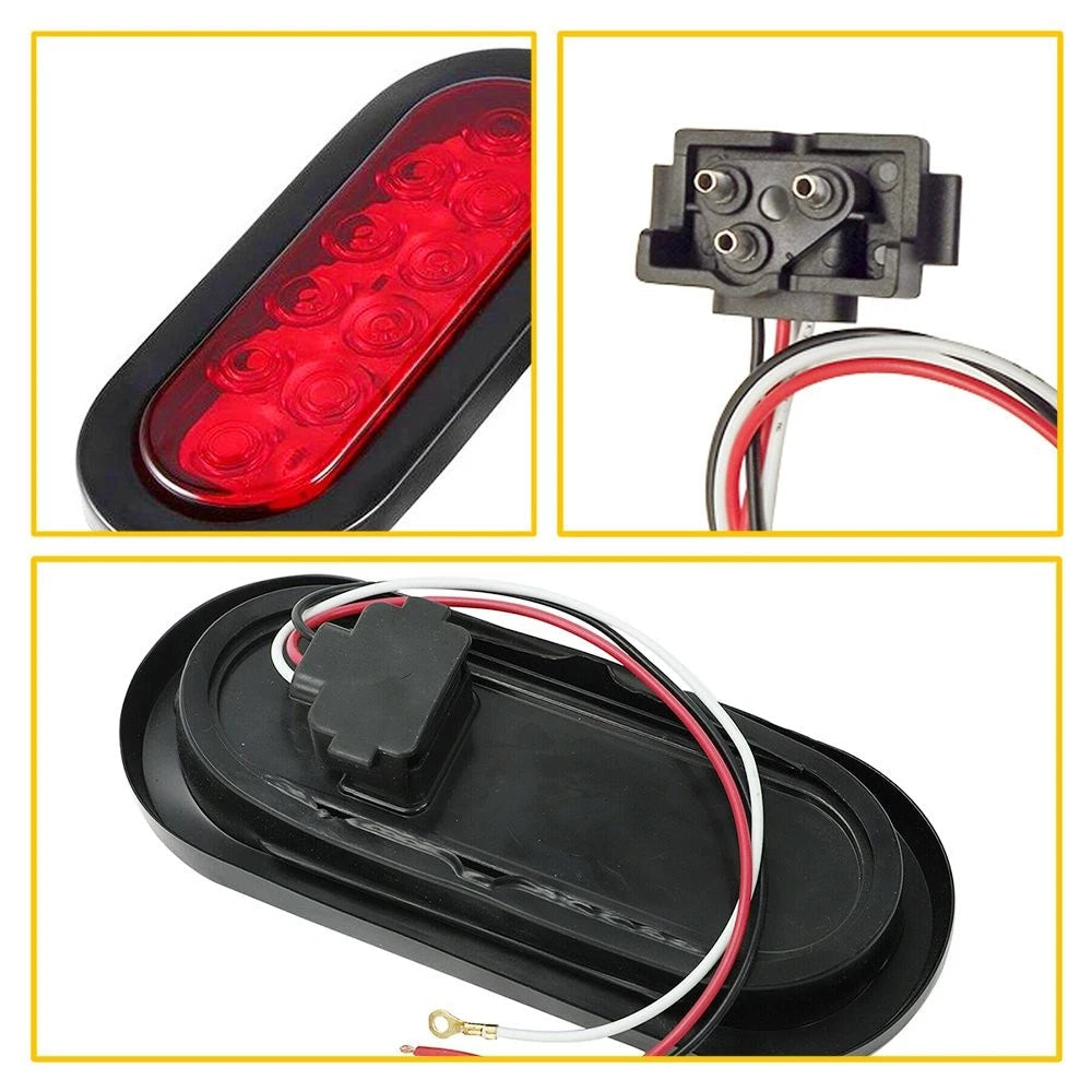 4pcs 6" Oval Red LED Surface Mount Trailer Brake Turn Tail Lights Waterproof DOT 6B93BC-57