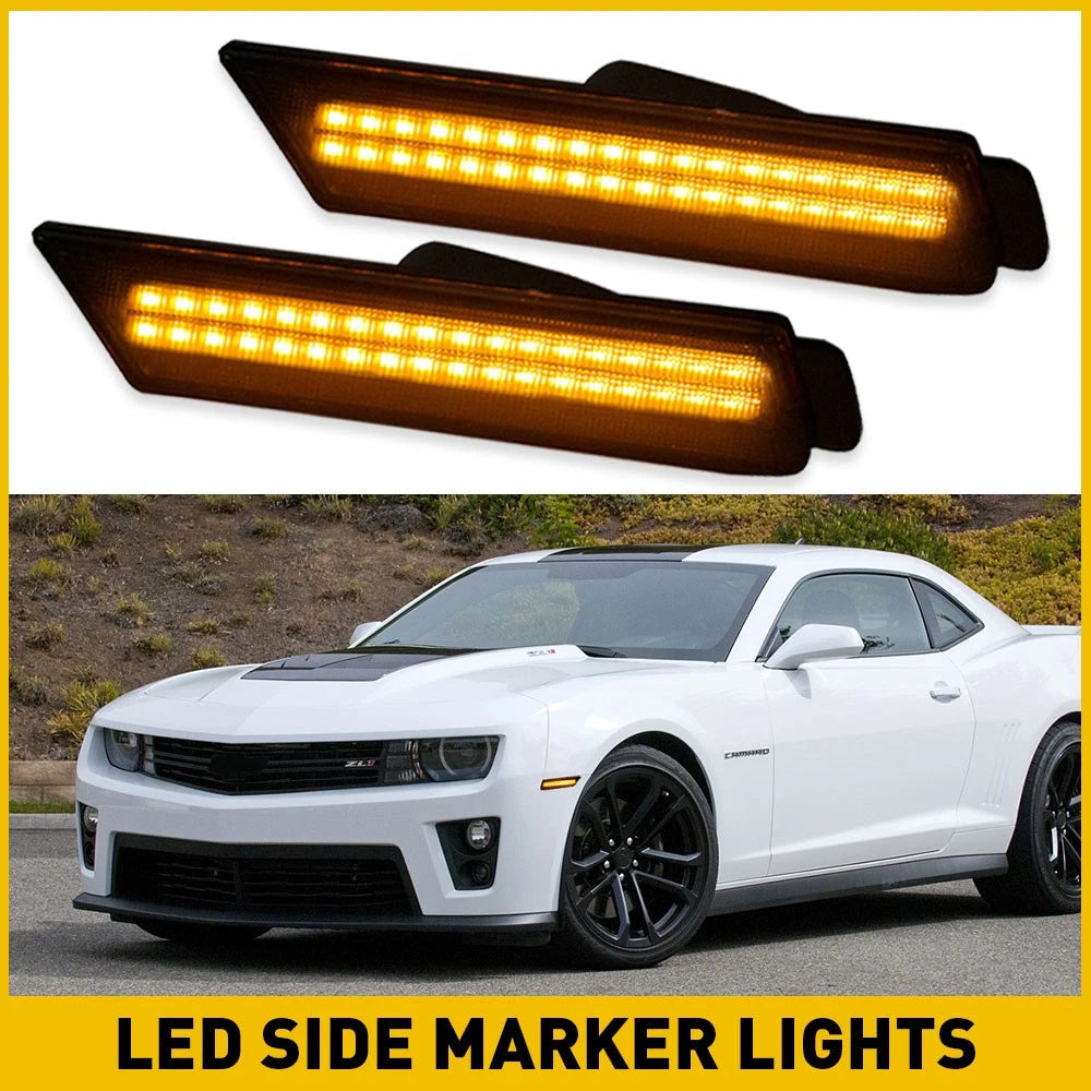 FOR 2010-2015 CHEVY CAMARO FRONT LED SIDE MARKER LIGHT BUMPER LAMPS SMOKED AMBER 6B93BC-57