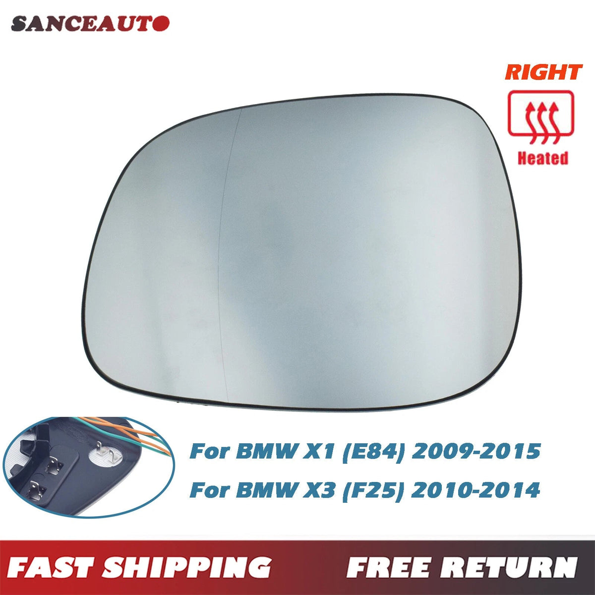 Right Mirror Glass Heated for BMW X3 F25 2010-2014 X1 E84 2009-2015 51162991660 6B93BC-57