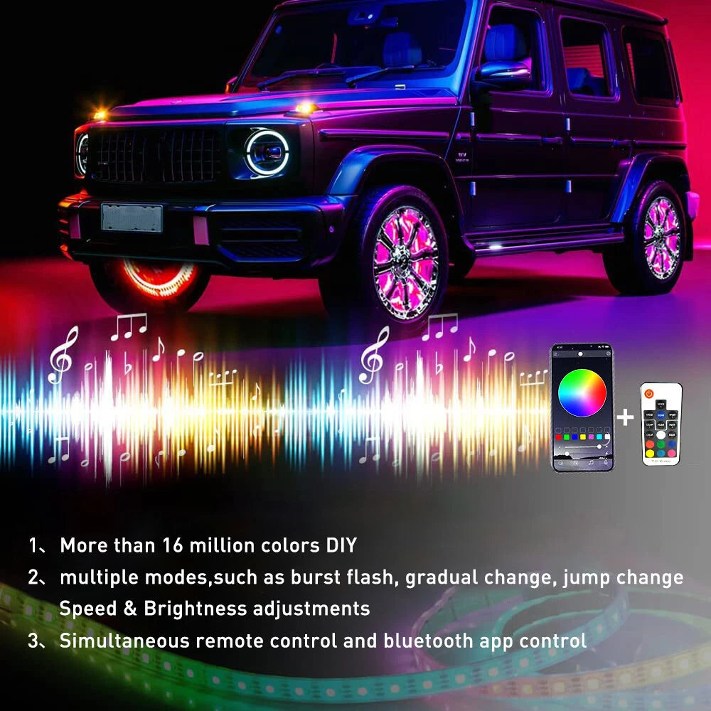 4x 15.5'' Dual Row LED RGB Wheel Ring Lights For Polaris Slingshot Bluetooth APP 6B93BC-57