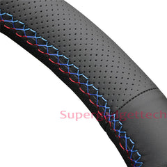 Black &Hole Leather Steering Wheel Red Stitch Wrap Cover For BMW X3 M Sport E83