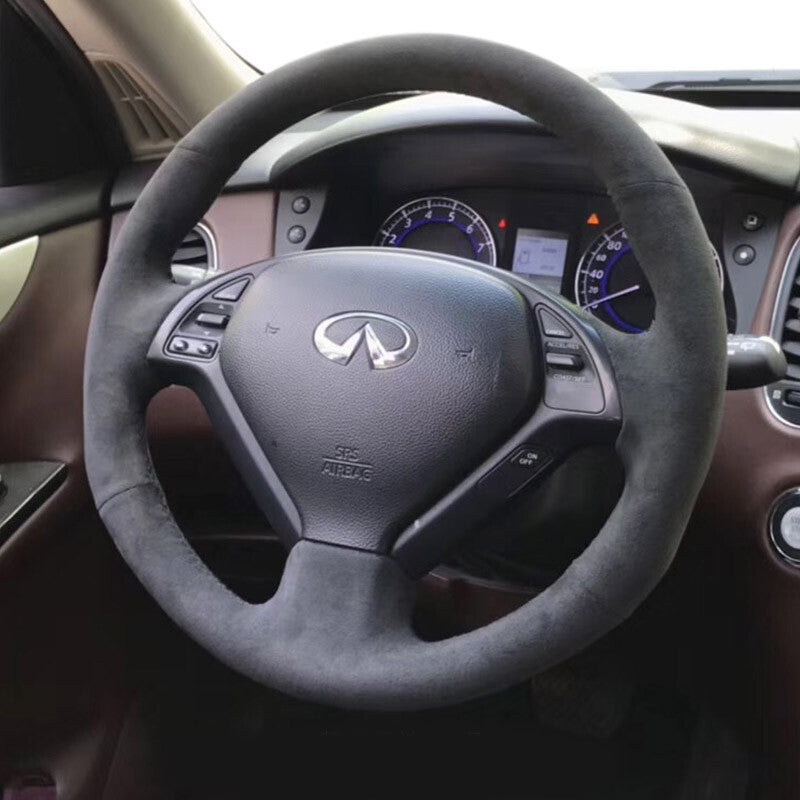 Top Suede Leather Steering Wheel Hand-stitch on Wrap Cover For Infiniti G37 QX50