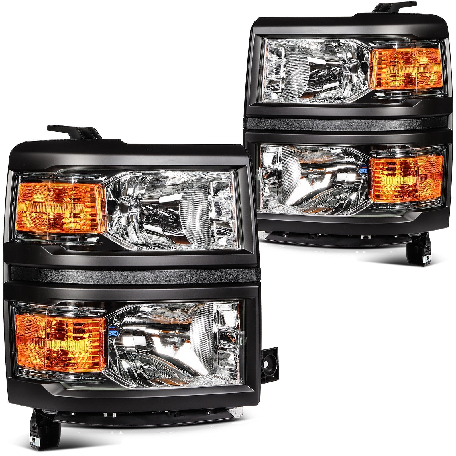 Headlights For Chevy Silverado 1500 2014-2015 Black Housing w/Amber Corner Lamp 6B93BC-57