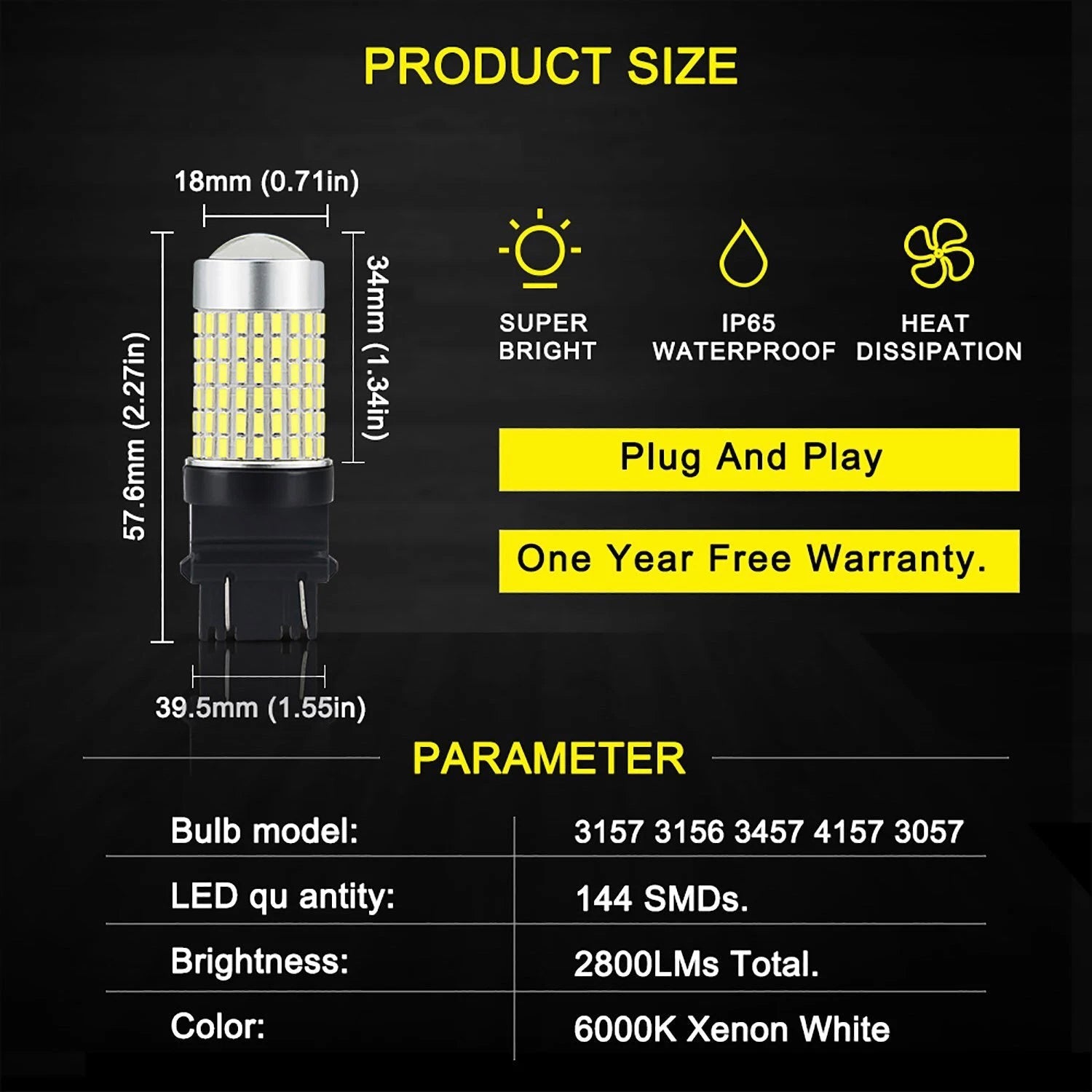 2X 3157 4057 Back up Reverse Light 3156 White LED Bulbs for Ford Crown Victoria 6B93BC-57