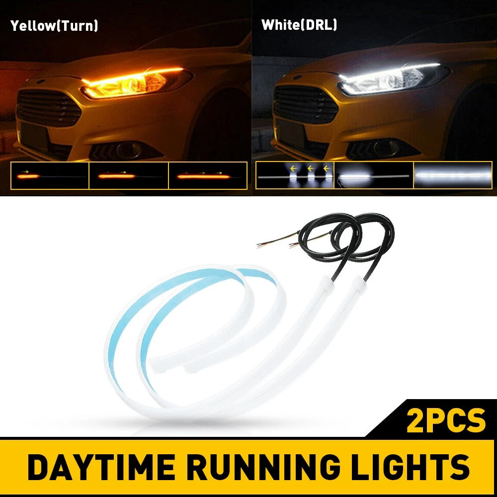 2x 60cm Flexible Amber Turn Signal White Car Daytime Running LED Strip Light EOA 6B93BC-57