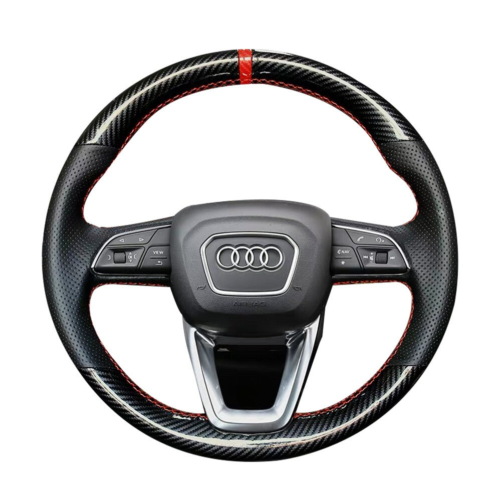 Carbon Fiber&Hole Leather Steering Wheel Hand Sewing Wrap Cover Fit For Audi A4