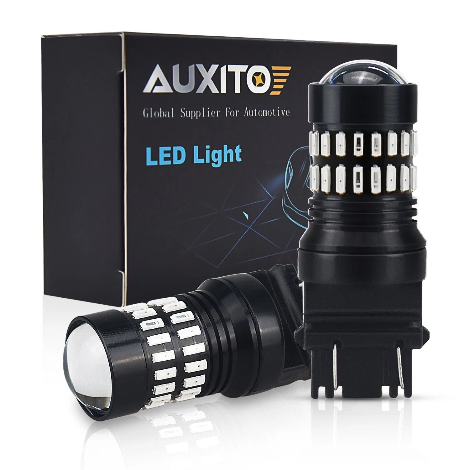 2X AUXITO 3157 3457 LED Brake Light Bulb Red Tail Stop Strobe Blinking Flash 48H AUXITO