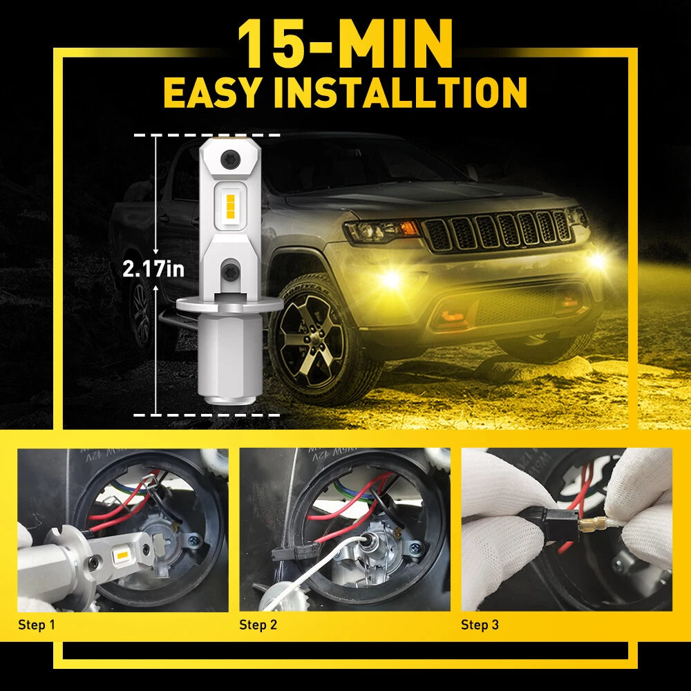 2X AUXITO Golden Yellow H3 Bulbs Kit 3000K LED Driving Fog Light Conversion US AUXITO