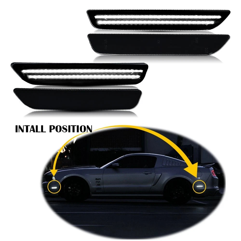 4PCS Front+Rear Marker Side LED Light Lamp White For Smoked Ford Mustang 10-14 6B93BC-57