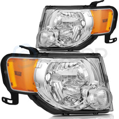 Pair Kit Halogen Headlights Assembly For 2008-2012 Ford Escape Chrome Amber 6B93BC-57