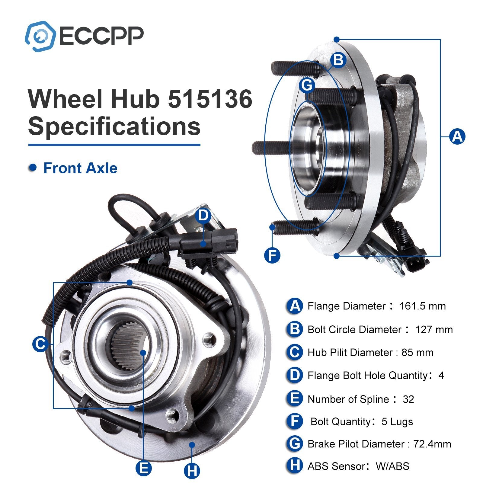 1Pc Wheel Hub Bearing Front For 2008-2020 Dodge Grand Caravan VW Routan Ram C/V 6B93BC-57