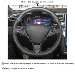 Black PU Hole Leather Steering Wheel Stitch-on Wrap Cover For Tesla Model S/X
