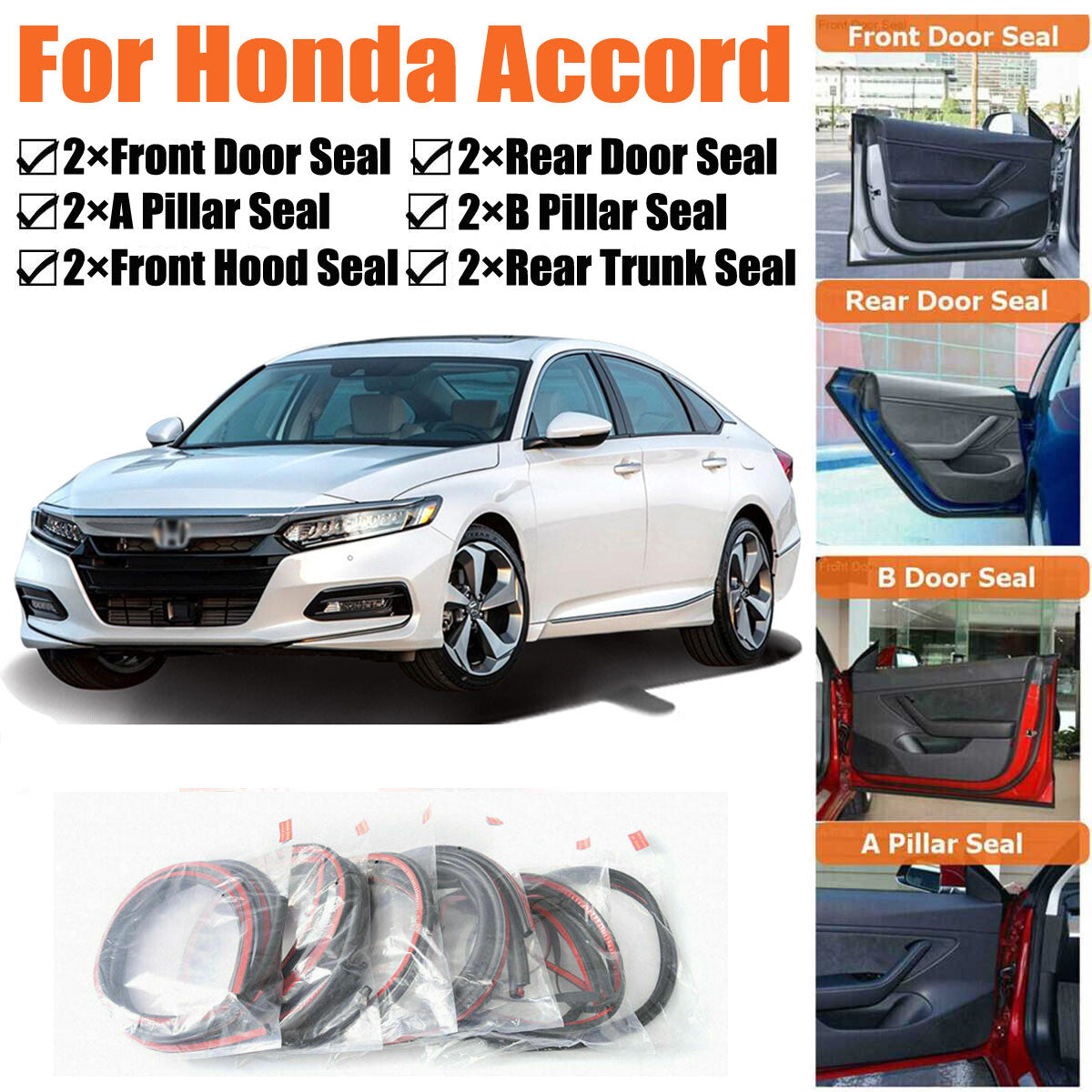 Door Rubber Seal Strips Weather Draft Wind Noise Reduction Kit For Honda Accord