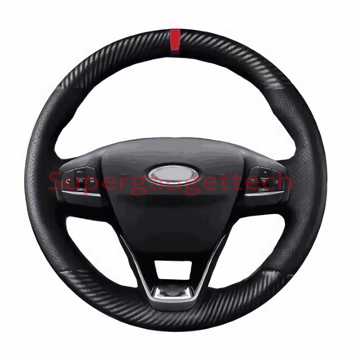 Carbon Fiber&Hole Leather Steering Wheel Red Stitch Wrap Cover For Ford Escape