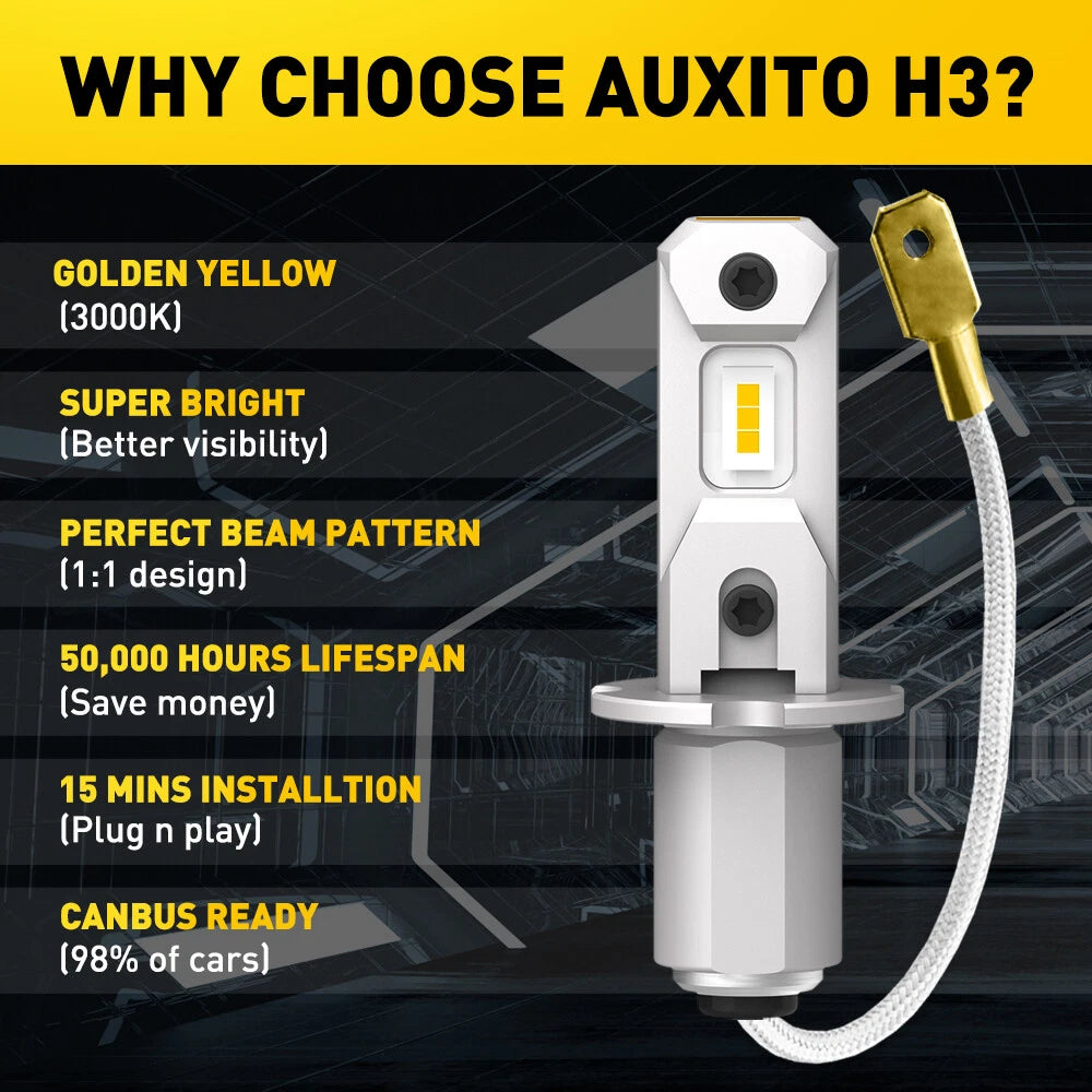 2X AUXITO Golden Yellow H3 Bulbs Kit 3000K LED Driving Fog Light Conversion US AUXITO