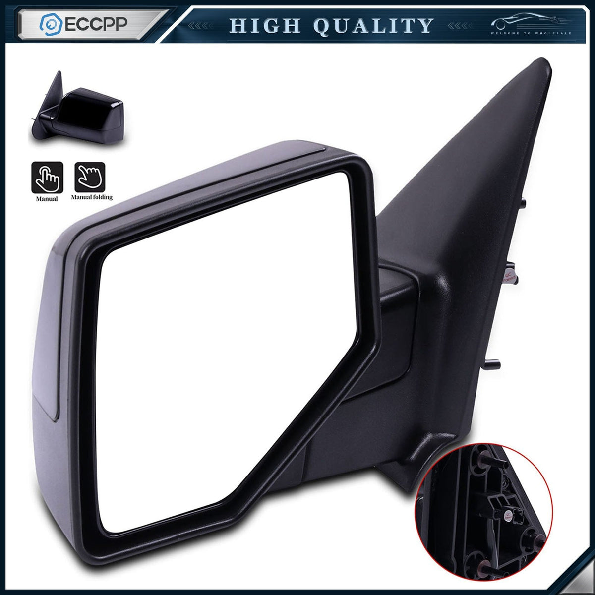 Driver Side Manual Mirror For 2006-2011 Ford Ranger Black Textured Manual Fold 6B93BC-57