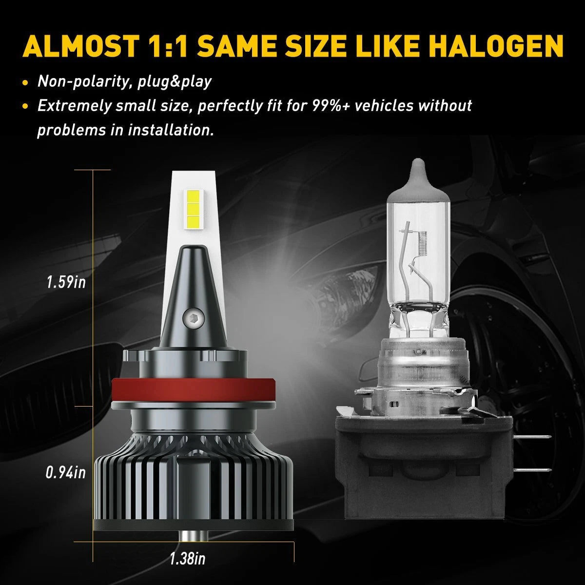 AUXITO H11B Super White No CANbus Error LED Headlight Bulbs High Low Beam Combo AUXITO