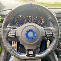 5D Carbon Fiber&Hole Leather Steering Wheel Hand Sewing Wrap Cover For VW Golf 6