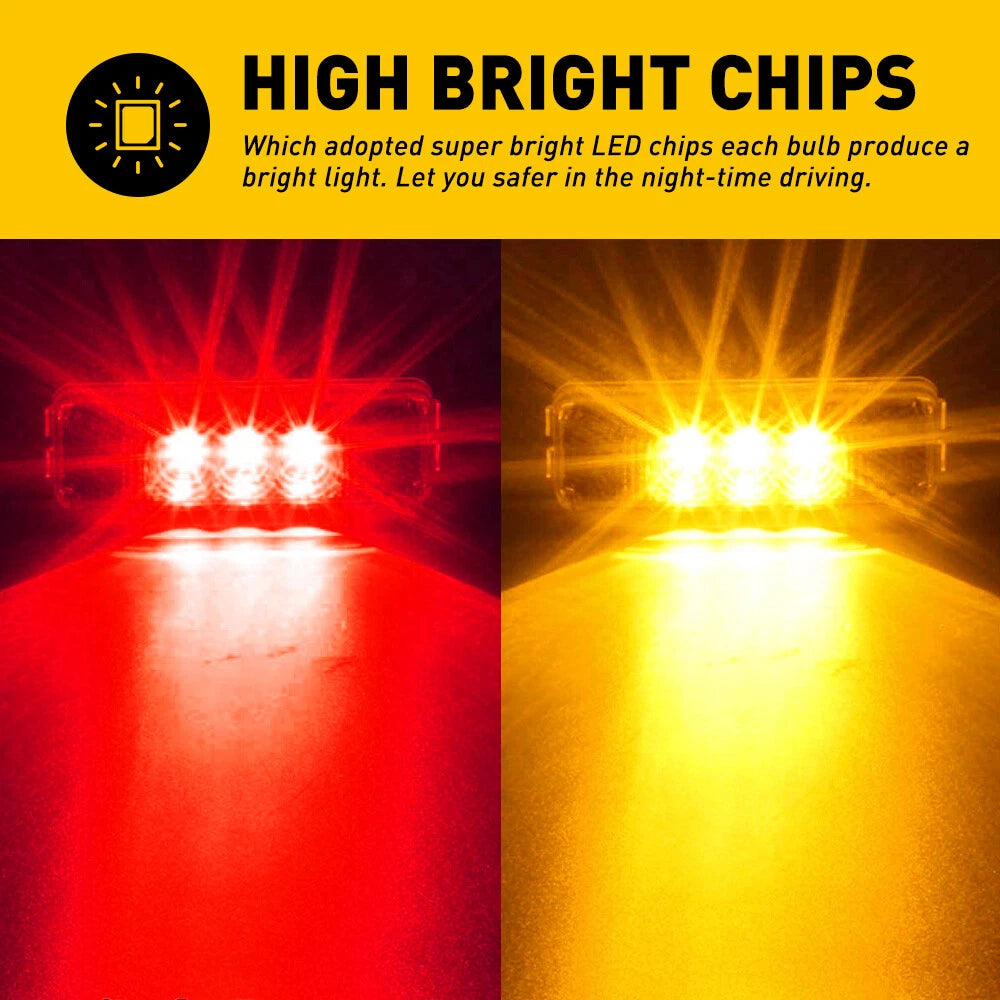 4x 3LED Side Marker Lights Amber+Red Clearance Light Waterproof Trailer Truck RV 6B93BC-57