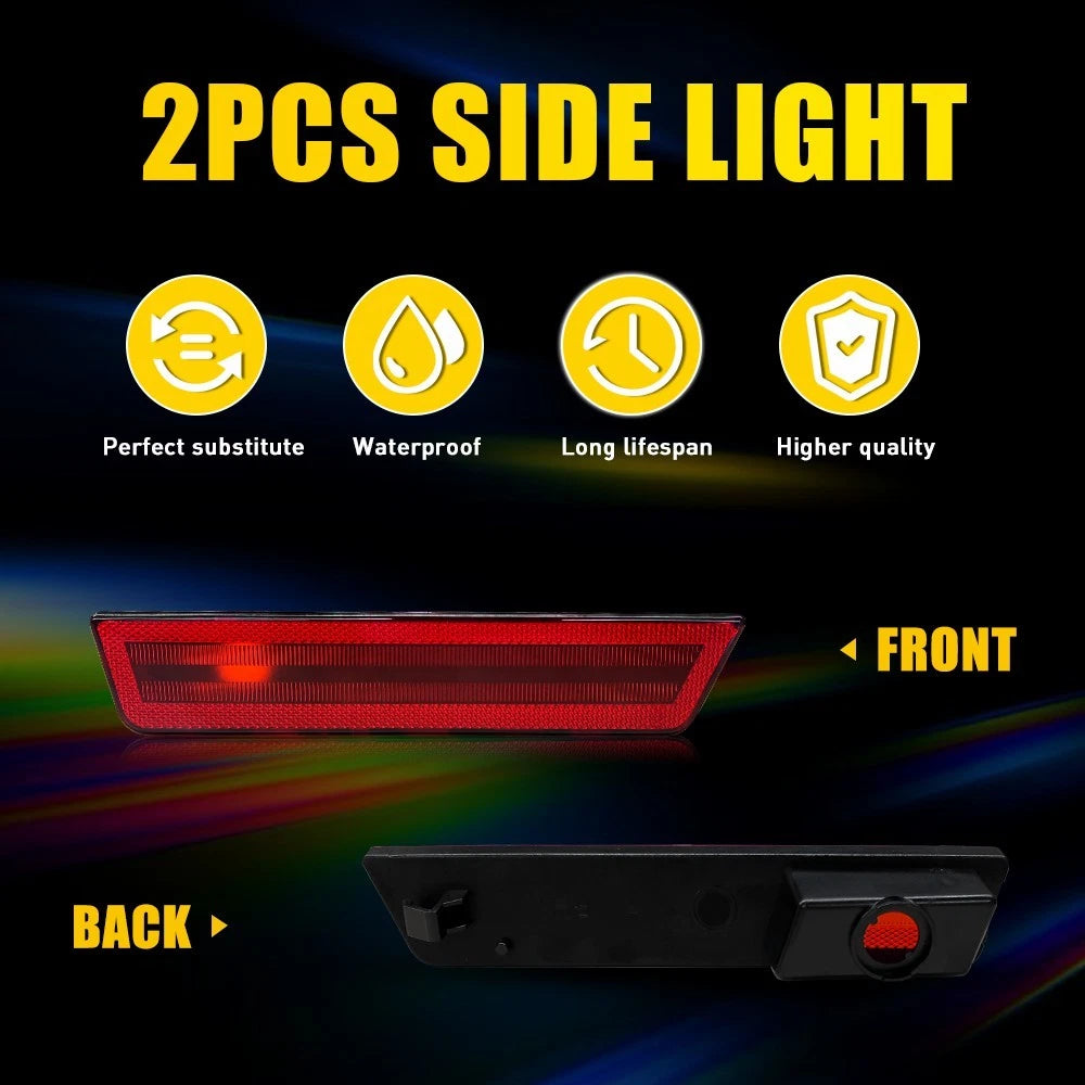 For 2008-2014 Dodge Challenger Red Lens Rear Bumper Side Marker Light Housings A 6B93BC-57