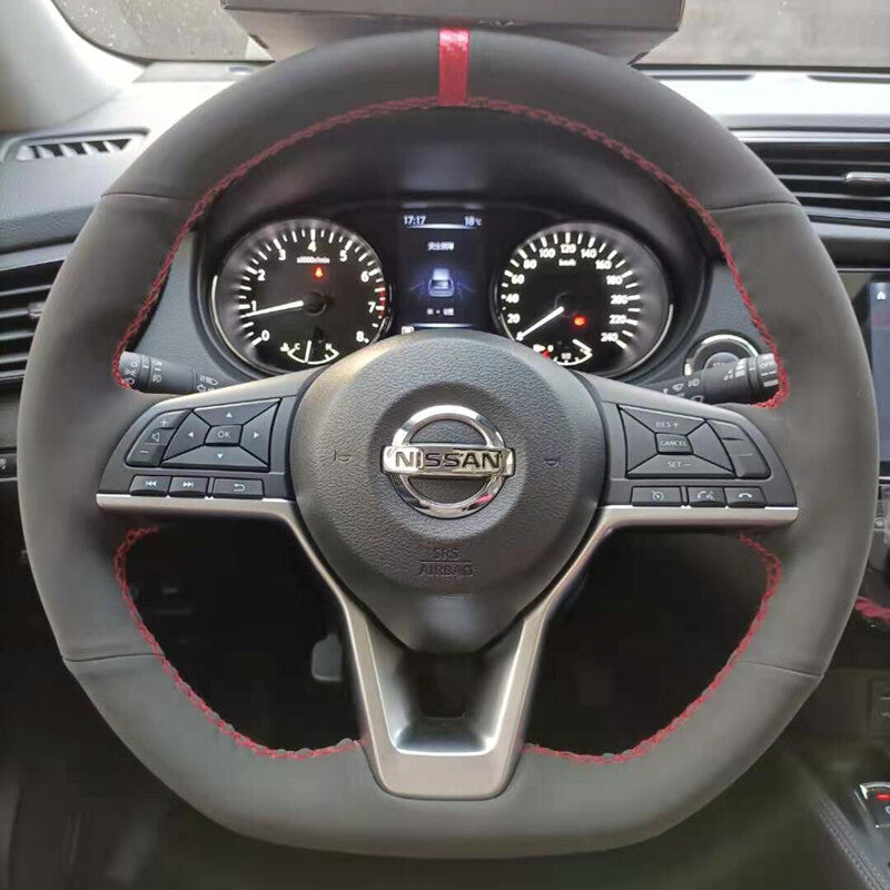 All Black Suede Leather Steering Wheel Hand Sewing Wrap Cover For Nissan Altima