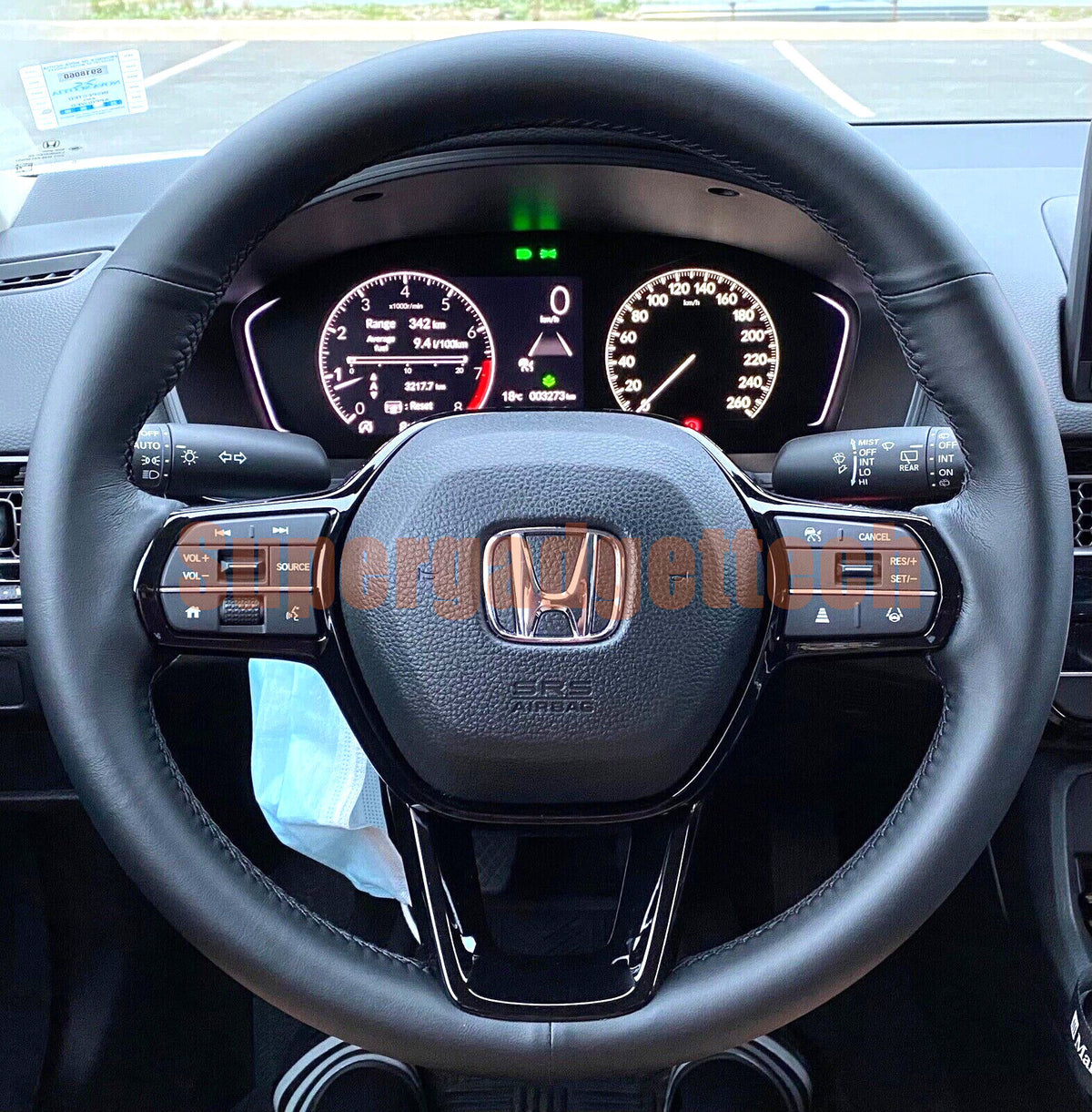 All Black Leather Steering Wheel Hand Sewing Wrap Cover For Honda Civic 2022