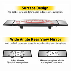 390mm Car Foldable Interior Rear View Mirror Rearview Wide Angle Blind Spot Auto 6B93BC-57