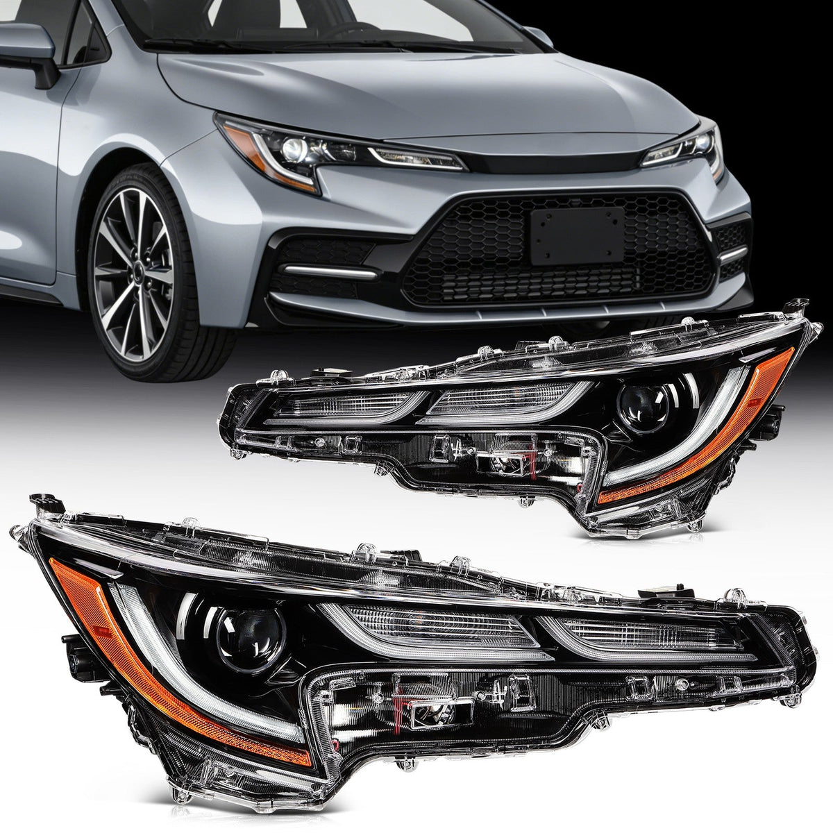 Pair LED Headlights Assembly For 2019-2022 For Corolla SE XLE XSE Black Amber 6B93BC-57