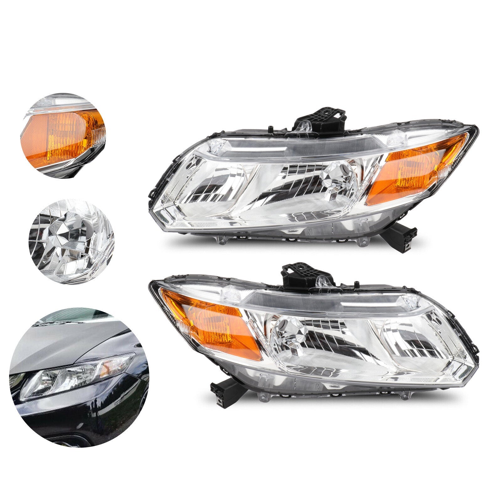 Chrome For 2015-12 Honda Civic 4Dr Replacement Headlights Left+Right Side Lamp 6B93BC-57