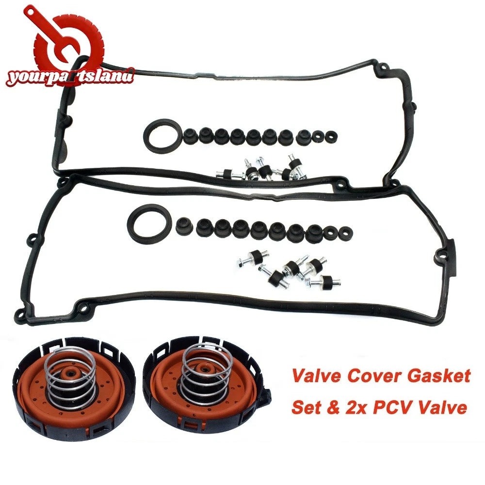 Valve Cover Gasket Set & 2x PCV Valve For BMW X5 E53 E70 E60 E65 E66 540i 545i 6B93BC-57