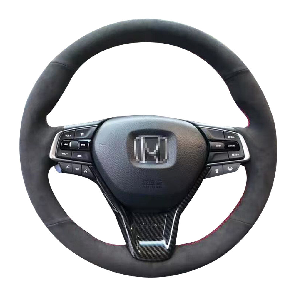 All Black Suede Leather Steering Wheel Hand Sewing Wrap Cover For Honda Accord
