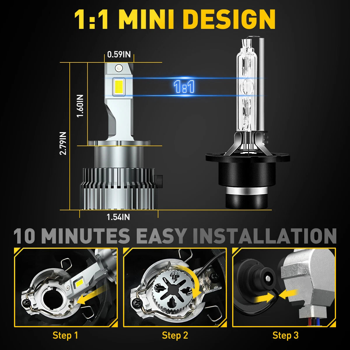 AUXITO D4S D4R LED Headlight Bulb Replace HID Xenon Lamp 6000K Bright 40000LM EA AUXITO