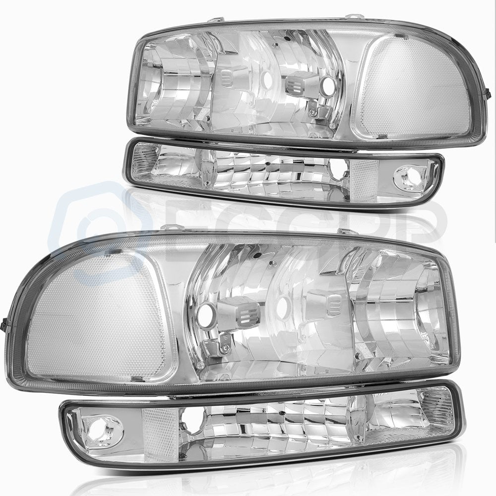 Pair Kit Headlights For 1999-2007 GMC Sierra 1500 2500HD 3500HD Yukon Chrome 6B93BC-57