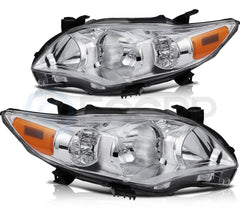 Pair Headlights Assembly For 2011-2013 Toyota For Corolla 1.8L 2.4L Chrome Amber 6B93BC-57