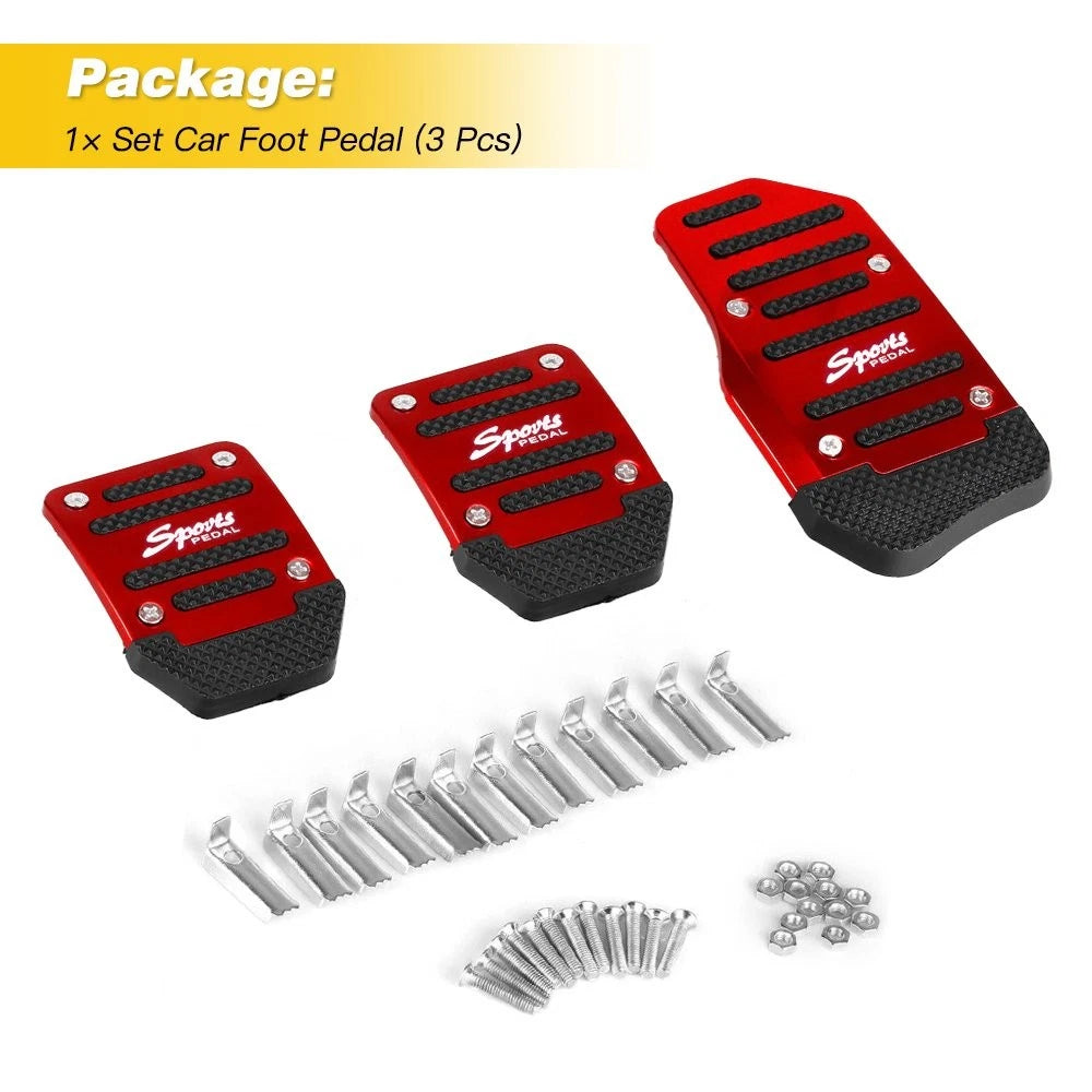 3 Piece Universal Car Non-Slip Manual Gas Brake Foot Pedal Pad Cover Set Red EOA 6B93BC-57