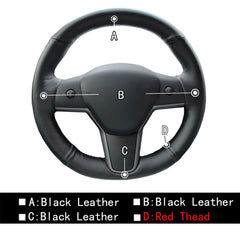 Top PU Leather Steering Wheel Hand-stitch on Wrap Cover For Tesla Model 3 Y