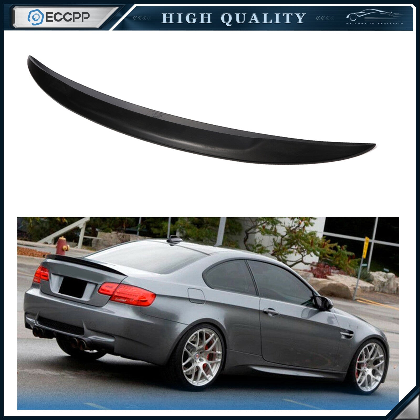 For 2007-2013 BMW E92 Coupe 328i 335i M3 Rear Wing Spoiler P Style Black ABS 6B93BC-57
