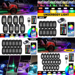 APP Control 10 Pods RGB LED Rock Light Bluetooth Kit Underbody Glow Neon Lights 6B93BC-57