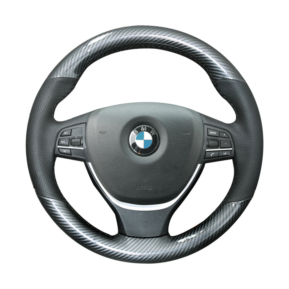 Carbon Fiber&Hole Leather Steering Wheel Hand Sewing Wrap Cover Fit For BMW F10